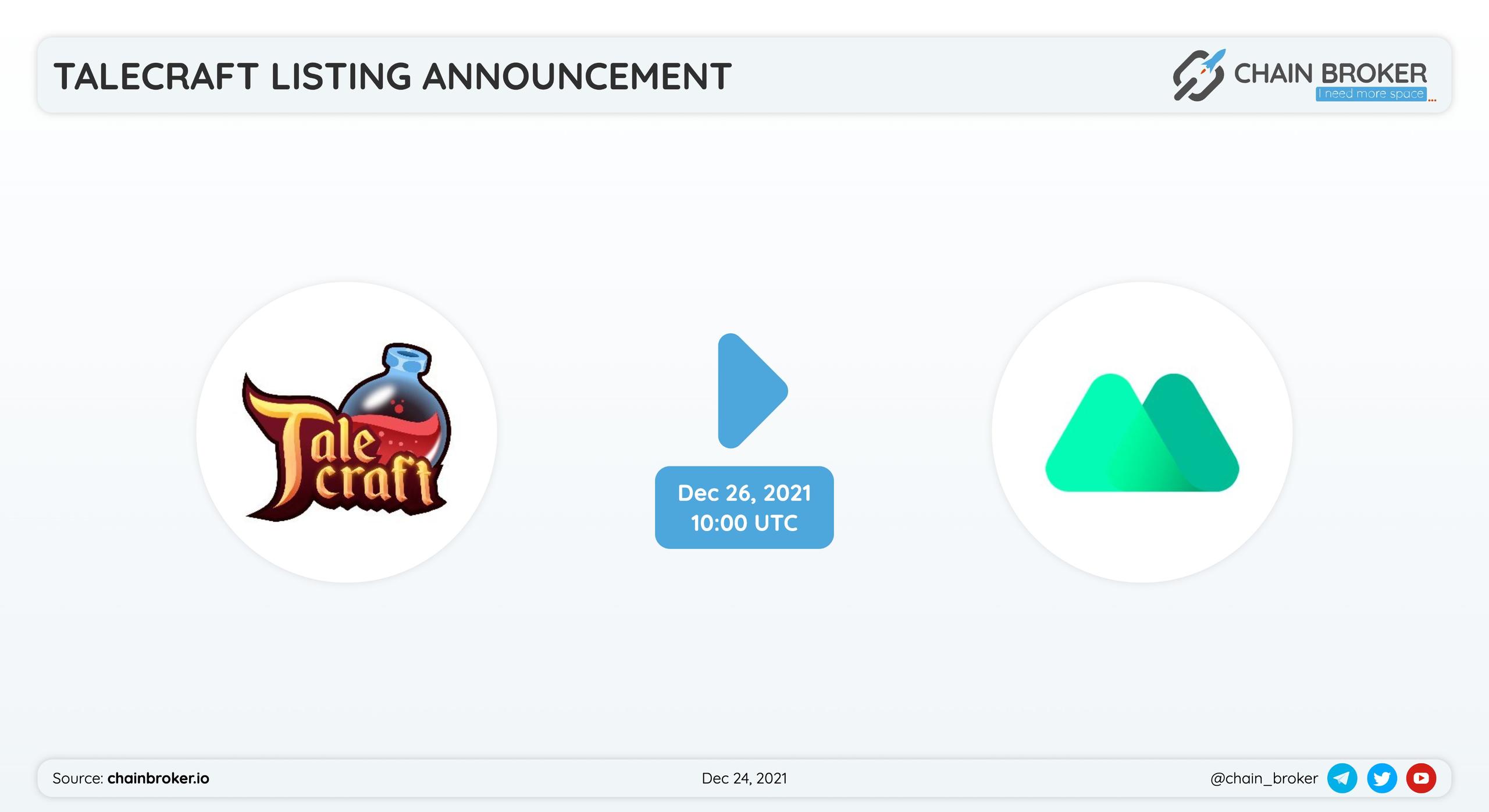 Talecraft will be listed on MEXC in pair CRAFT/USDT.