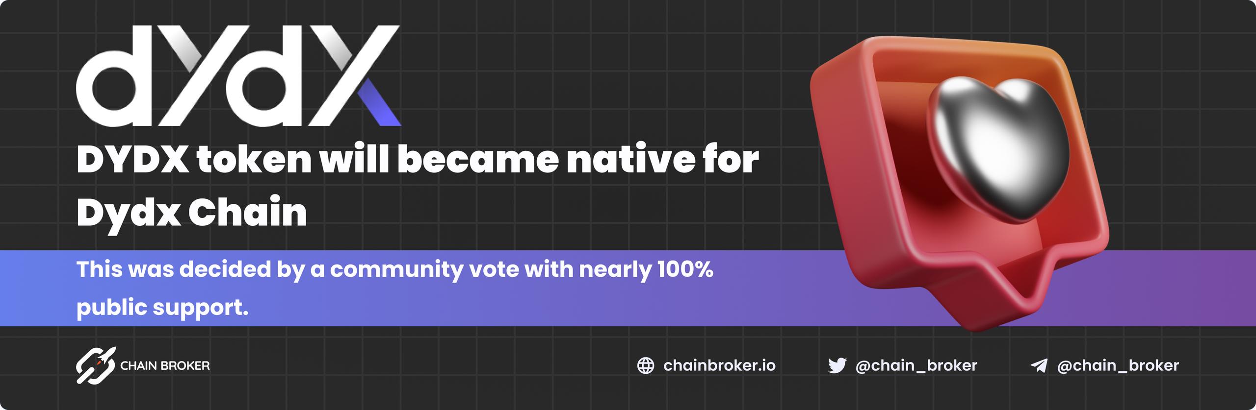 DYDX will become a native token on upcoming Dydx blockchain. DYDX will become a native token on upcoming Dydx blockchain.