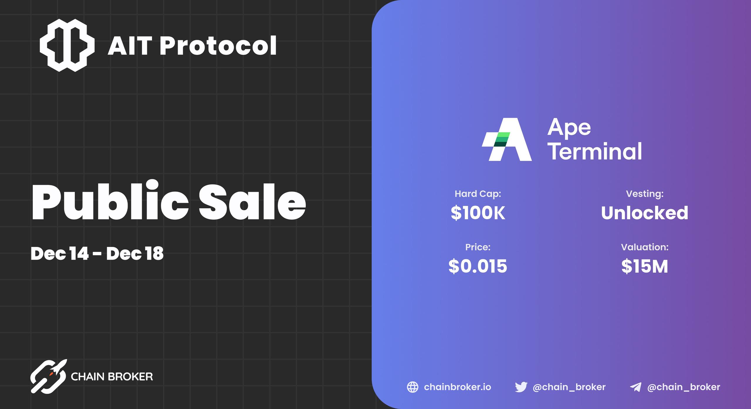AIT Protocol announces new Public Sale on Ape Terminal