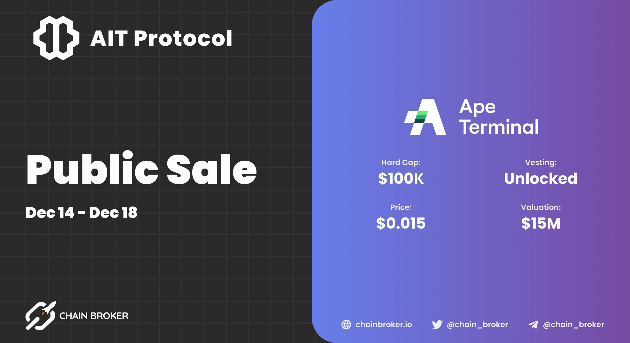 AIT Protocol announces new Public Sale on Ape Terminal AIT Protocol announces new Public Sale on Ape Terminal