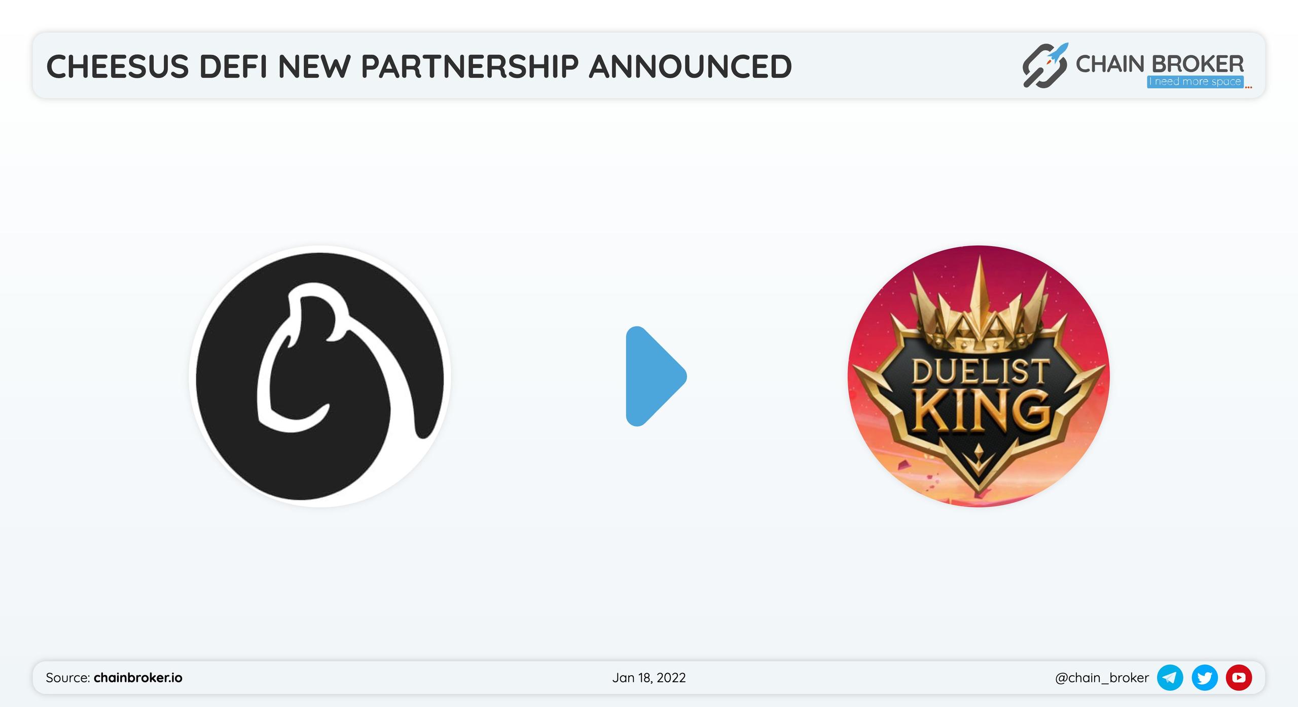 Cheesus has partnered with Duelist King to boost #NFTGame industry. Cheesus has partnered with Duelist King to boost #NFTGame industry.