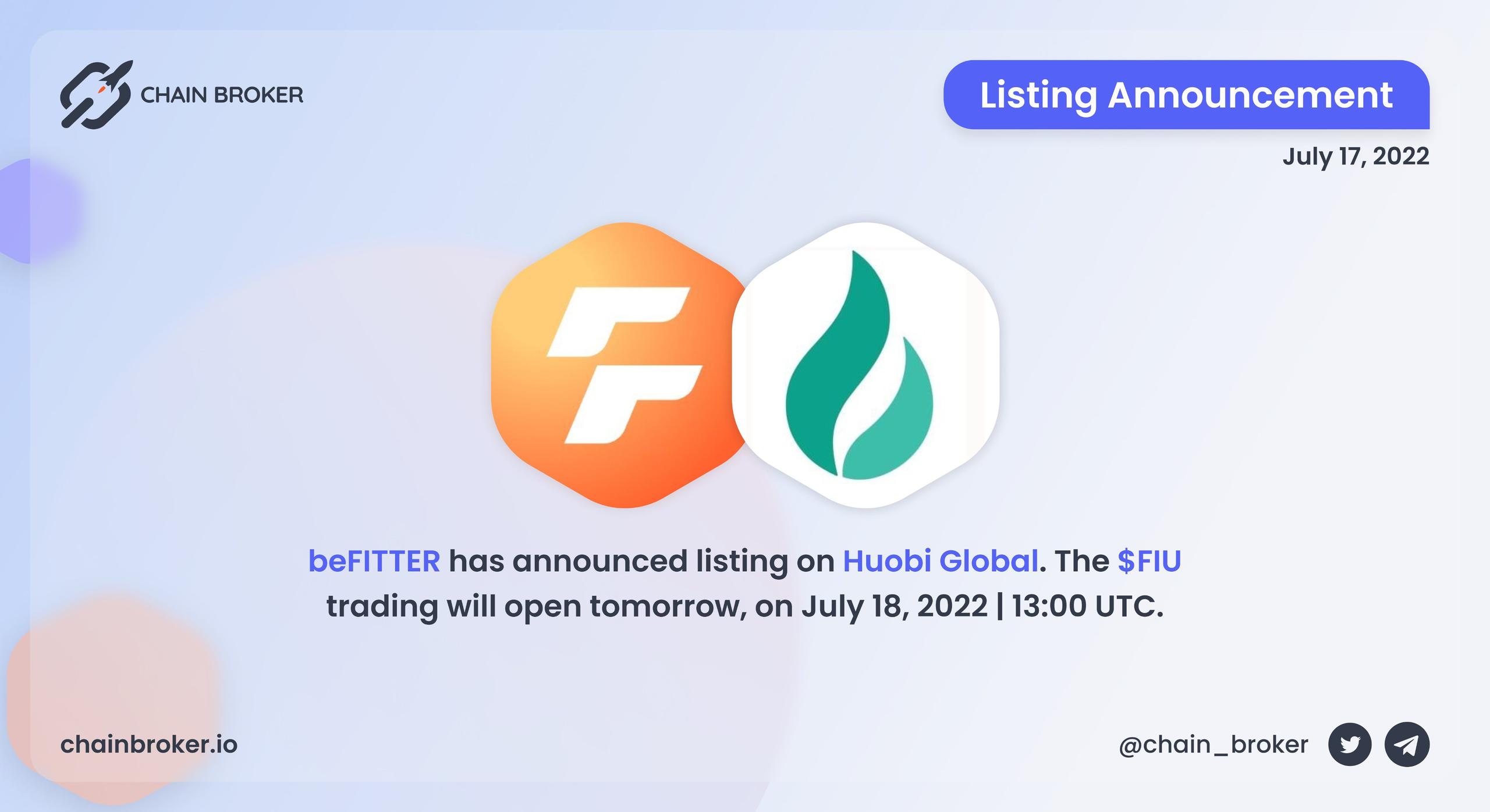 BeFITTER will be listed Huobi